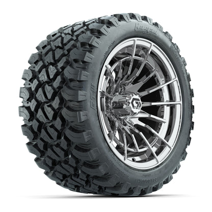 GTW® Boost Chrome 14 in Wheels with 23X10-R14 Nomad Steel Belt Radial All-Terrain Tires – Full Set