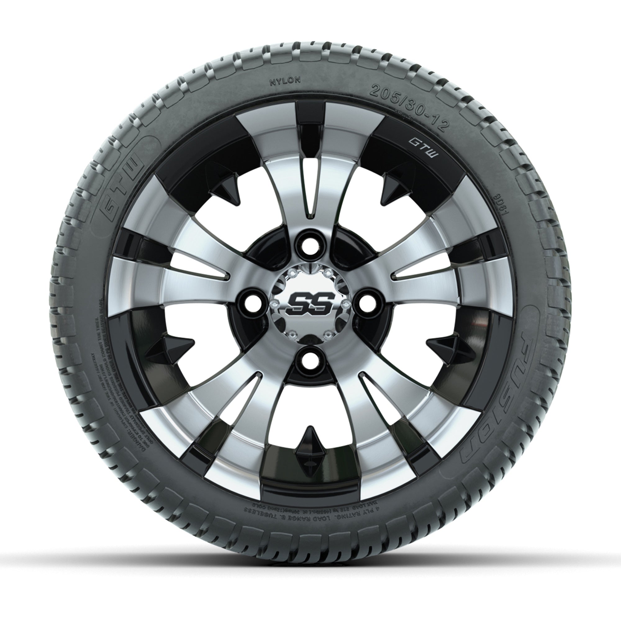 GTW Vampire Black and Machined 12 in Wheels with 18in Fusion Street Tires – Set of 4