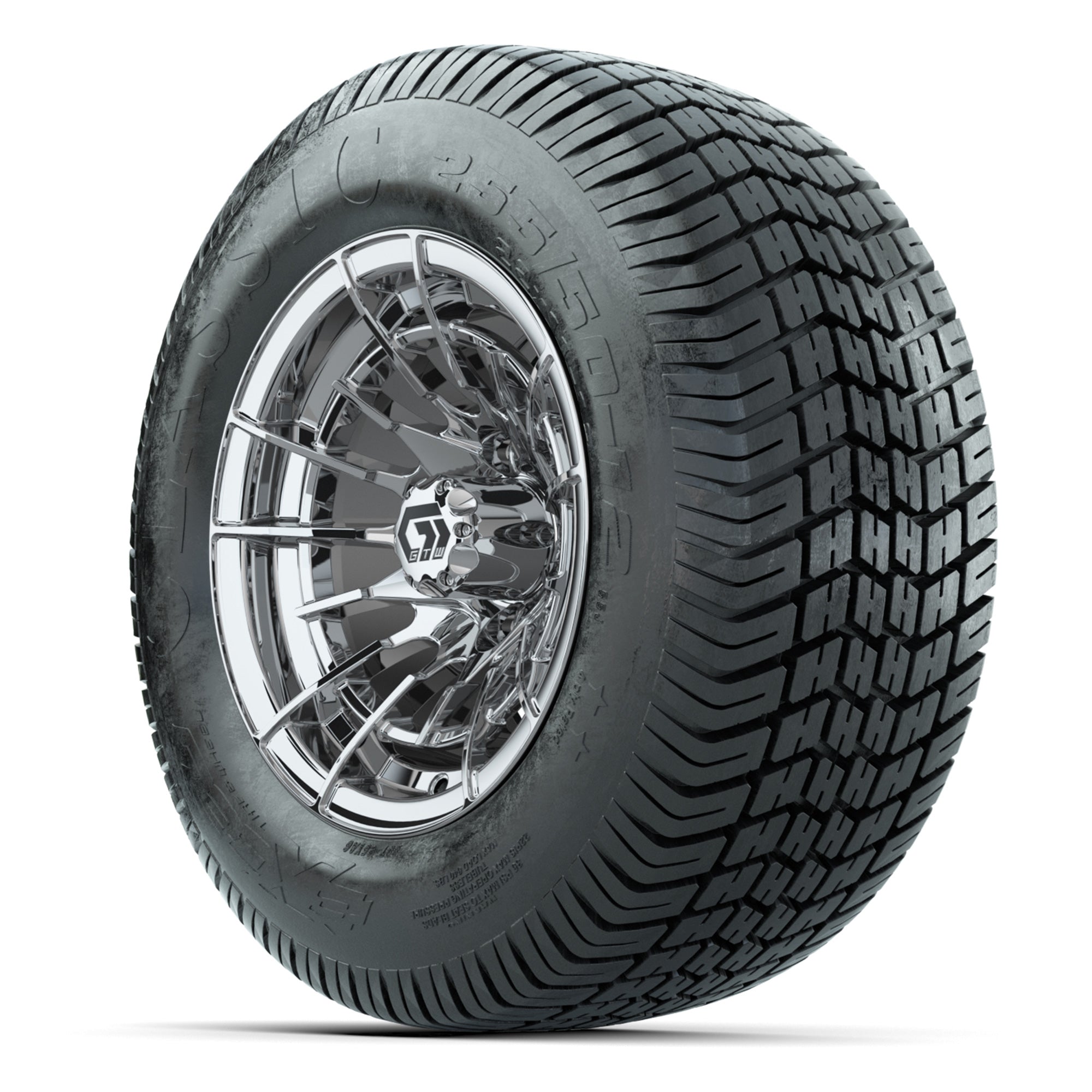 GTW® Boost Chrome 12 in Wheels with 255/50-12 Excel Classic Street Tires – Full Set