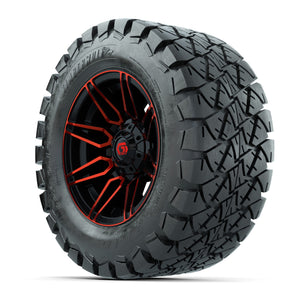GTW® Stealth Black/Red 12 in Wheels with 22x10-12 Timberwolf All-Terrain Tires – Full Set