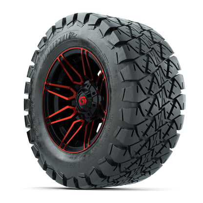 GTW® Stealth Black/Red 12 in Wheels with 22x10-12 Timberwolf All-Terrain Tires – Full Set