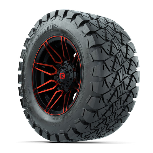 GTW® Stealth Black/Red 12 in Wheels with 22x10-12 Timberwolf All-Terrain Tires – Full Set
