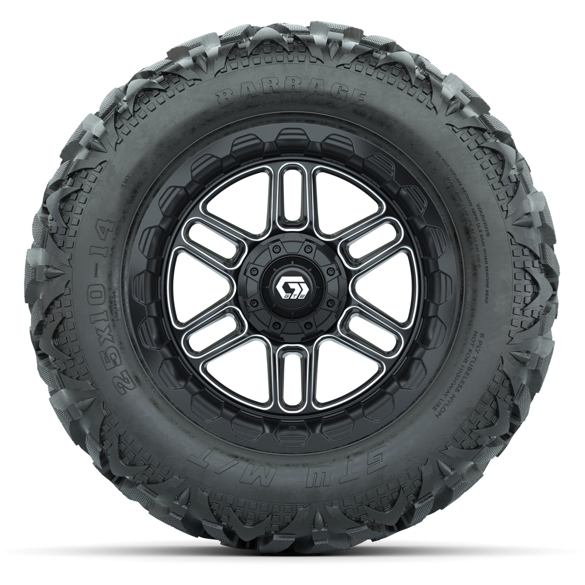 GTW Titan Black/Machined 14 in Wheels with 25x10-14 Barrage  - front view