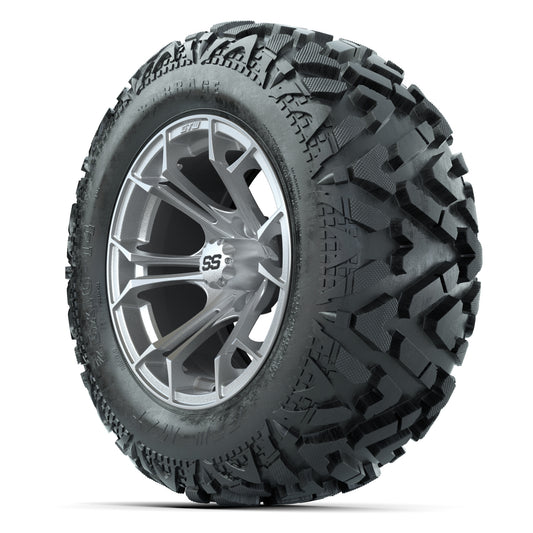 GTW Spyder Silver Brush 14 in Wheels with 25x10-14 Barrage M - 3/4 view