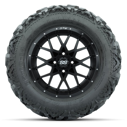 GTW Vortex Matte Black 14 in Wheels with 25x10-14 Barrage Mu - front view