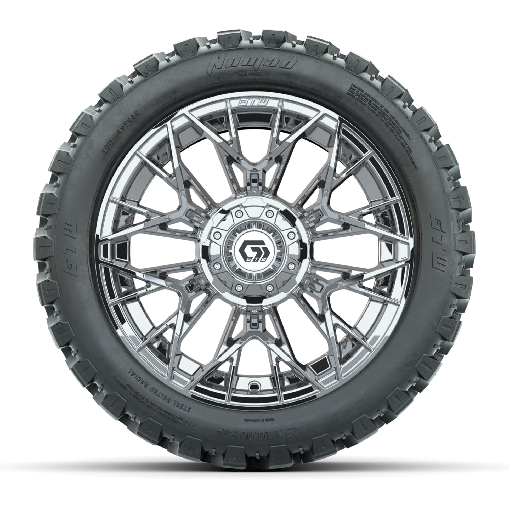Set of (4) 14 in GTW® Stellar Chrome Wheels with 23x10-R14 N - front view