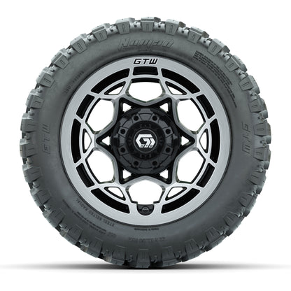GTW® Nexus Black with Silver Face 12 in Wheels with 22X11-R12 Nomad Steel Belt Radial All-Terrain Tires – Full Set