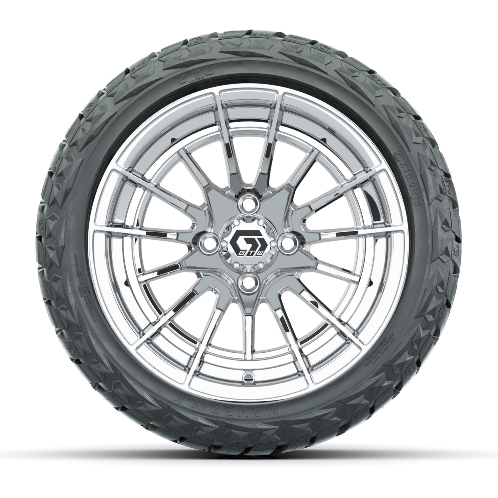 GTW Boost Chrome 14 in Wheels with 23x10.00-R14 Maverick All - front view
