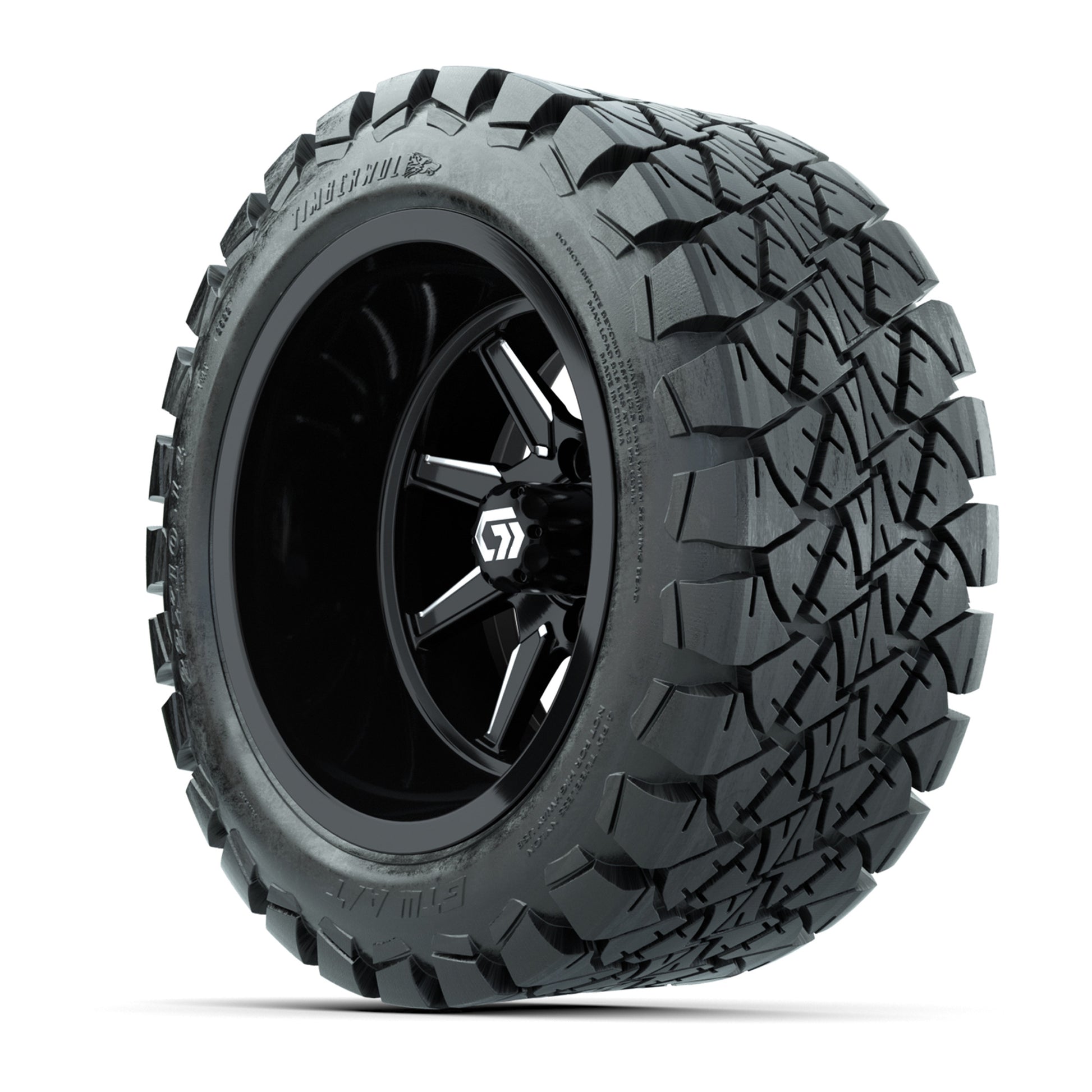 GTW Reaper Black/Machined 14 in Wheels with 22X10-14 Timberwolf All-Terrain Tires – Full Set