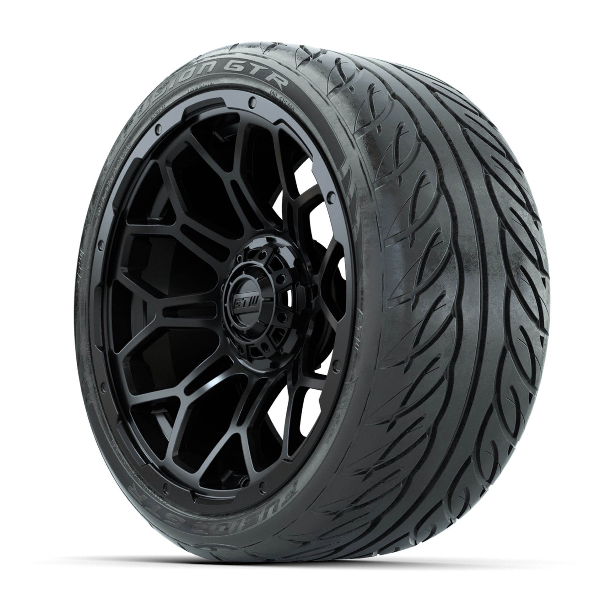 GTW Bravo Matte Black 15 in Wheels with 215/40-R15 Fusion GT - 3/4 view