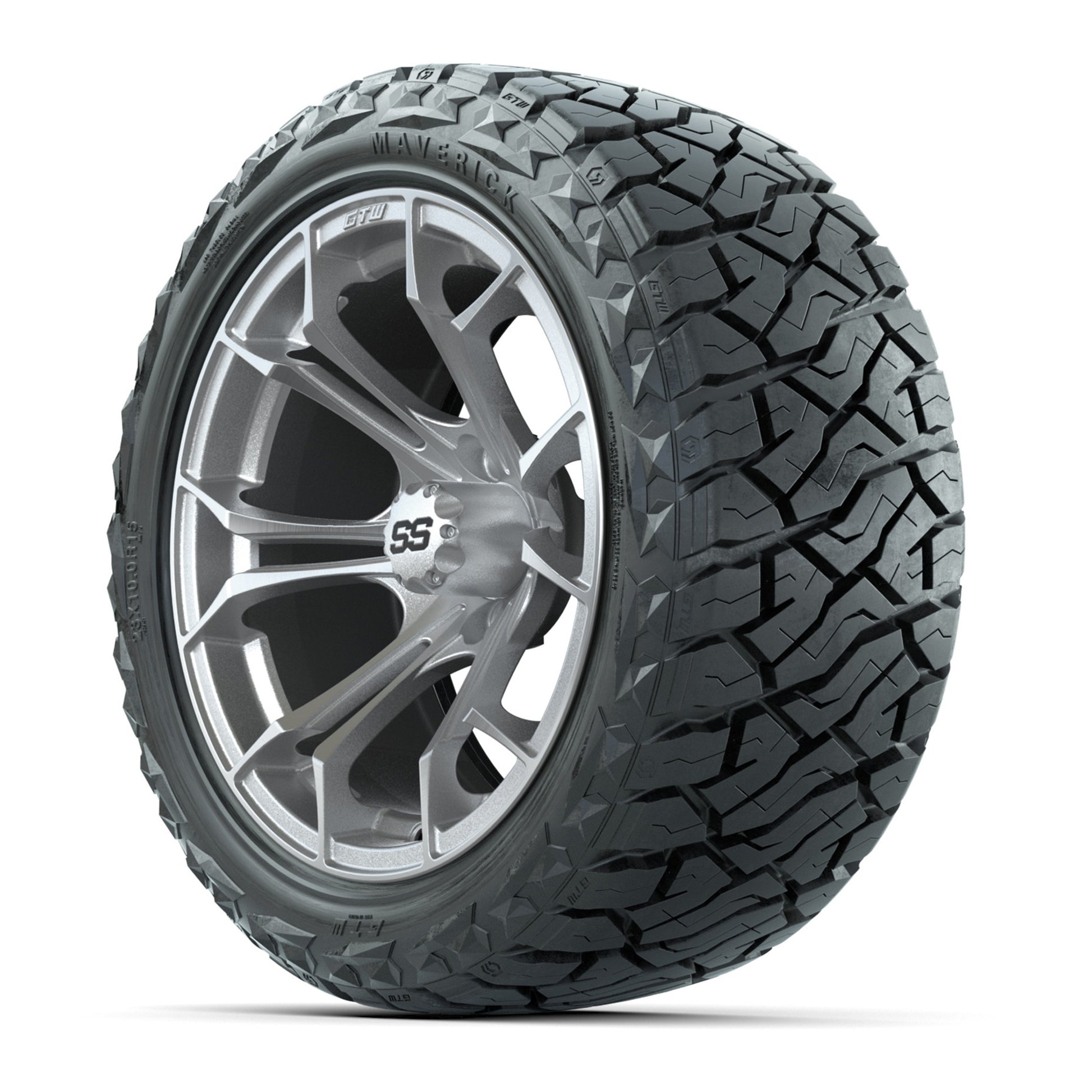 GTW Spyder Silver/Machined 15 in Wheels with 23x10.00-R15 Maverick All-Terrain Tires – Full Set