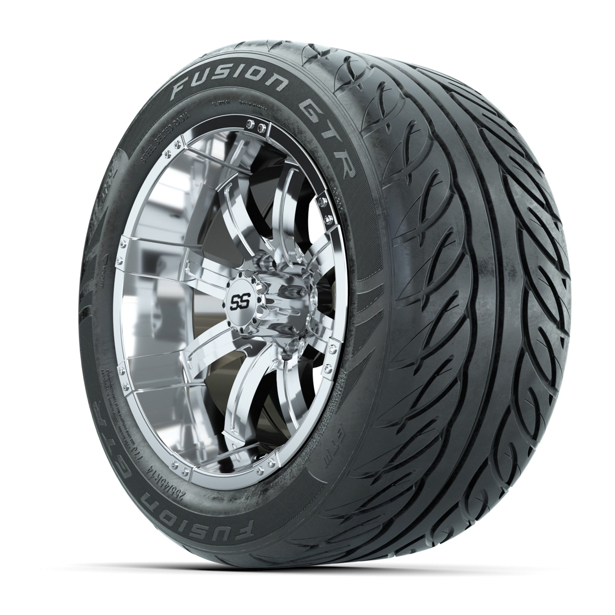GTW® Tempest Chrome 14 in Wheels with 255/45-R14 Fusion GTR  - 3/4 view