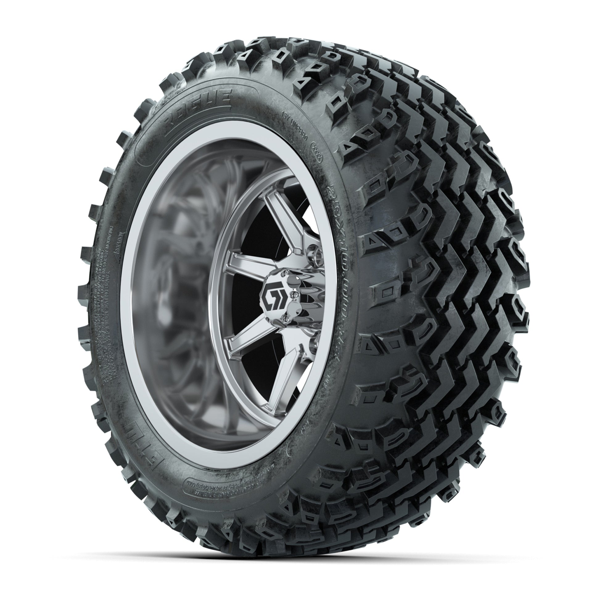 GTW Reaper Chrome 14 in Wheels with 23X10-R14 Rogue All-Terrain Tires – Full Set