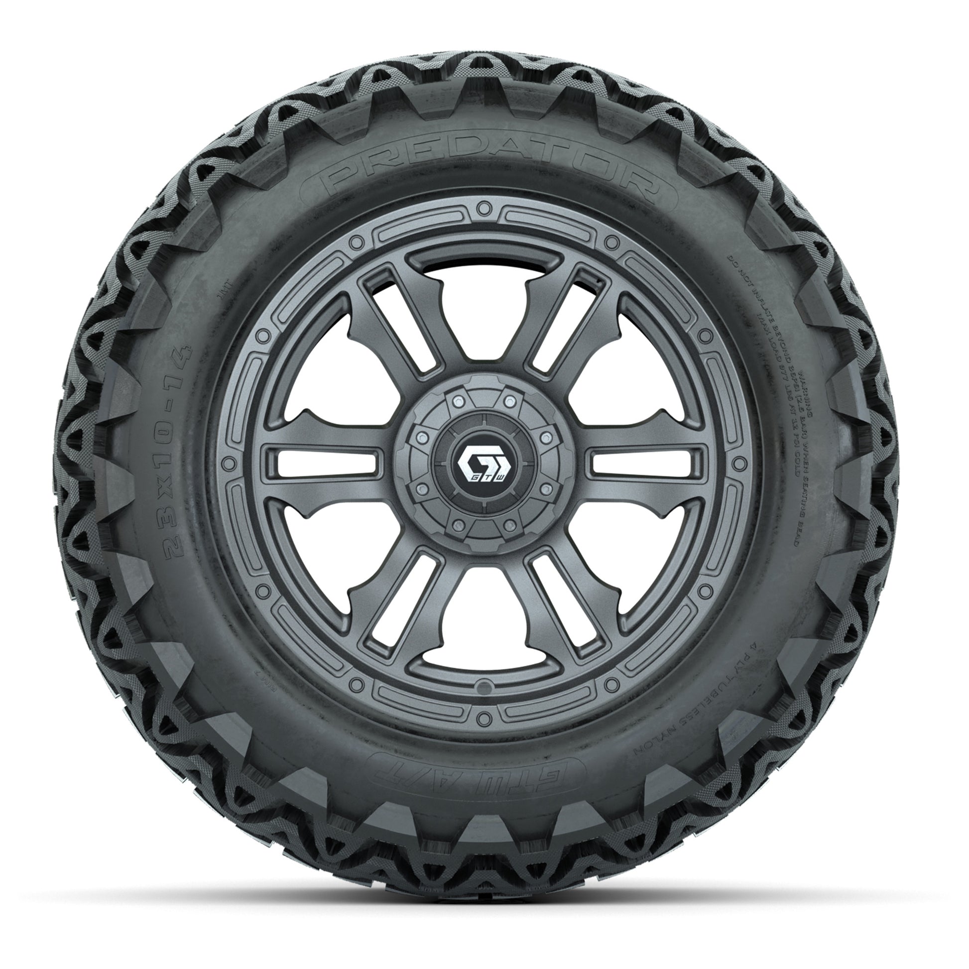 GTW® Shogun Gunmetal 14 in Wheels with 23x10-14 Predator All - front view