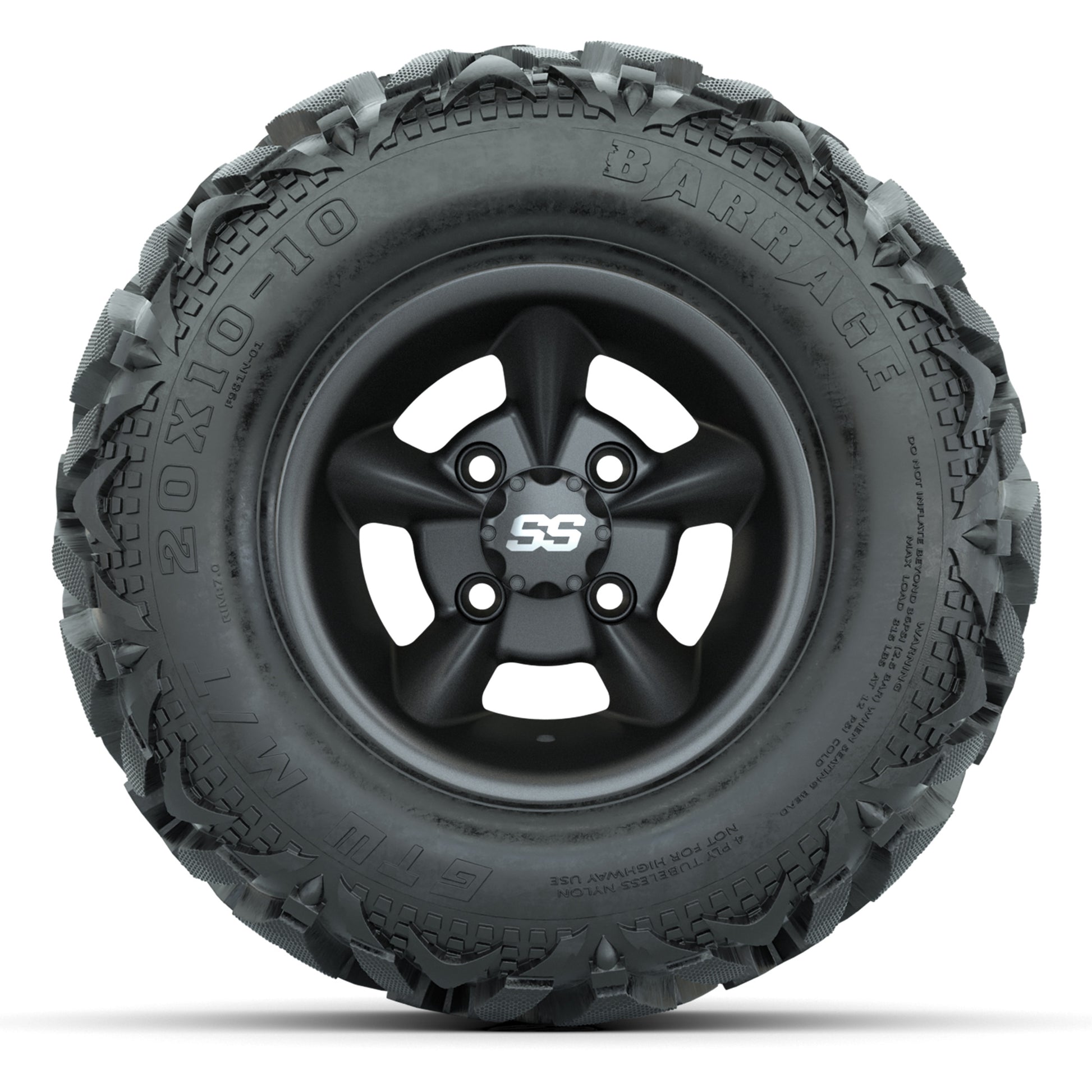 GTW Godfather Matte Gray 10 in Wheels with 20x10-10 Barrage Mud Tires – Full Set