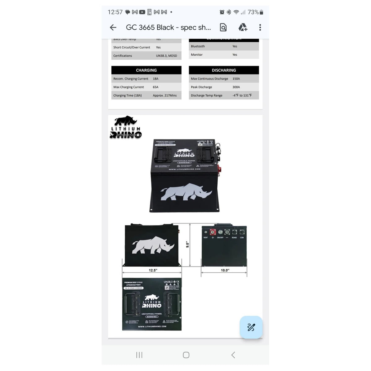36V 65ah Lithium Rhino Conversion Kit