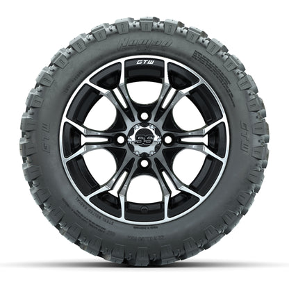 GTW® Spyder Black/Machined 12 in Wheels with 22X11-R12 Nomad Steel Belt Radial All-Terrain Tires – Full Set