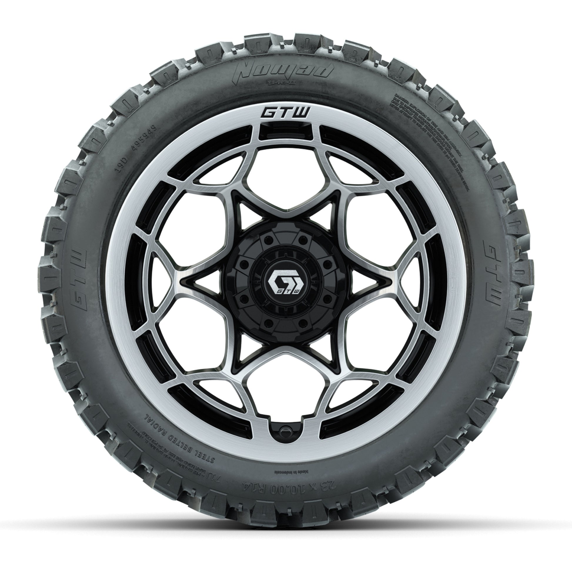GTW® Nexus Black with Silver Face 14 in Wheels with 23X10-R1 - front view
