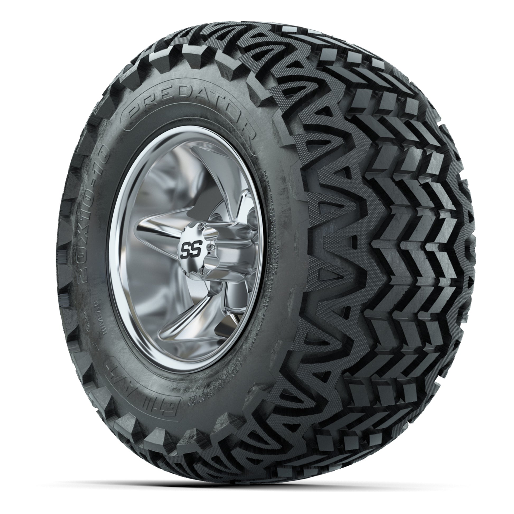 GTW Godfather Chrome 10 in Wheels with 20x10-10 Predator All-Terrain Tires – Full Set