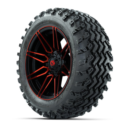 GTW® Stealth Red/Machined 14 in Wheels with 23X10-14 Rogue A - 3/4 view