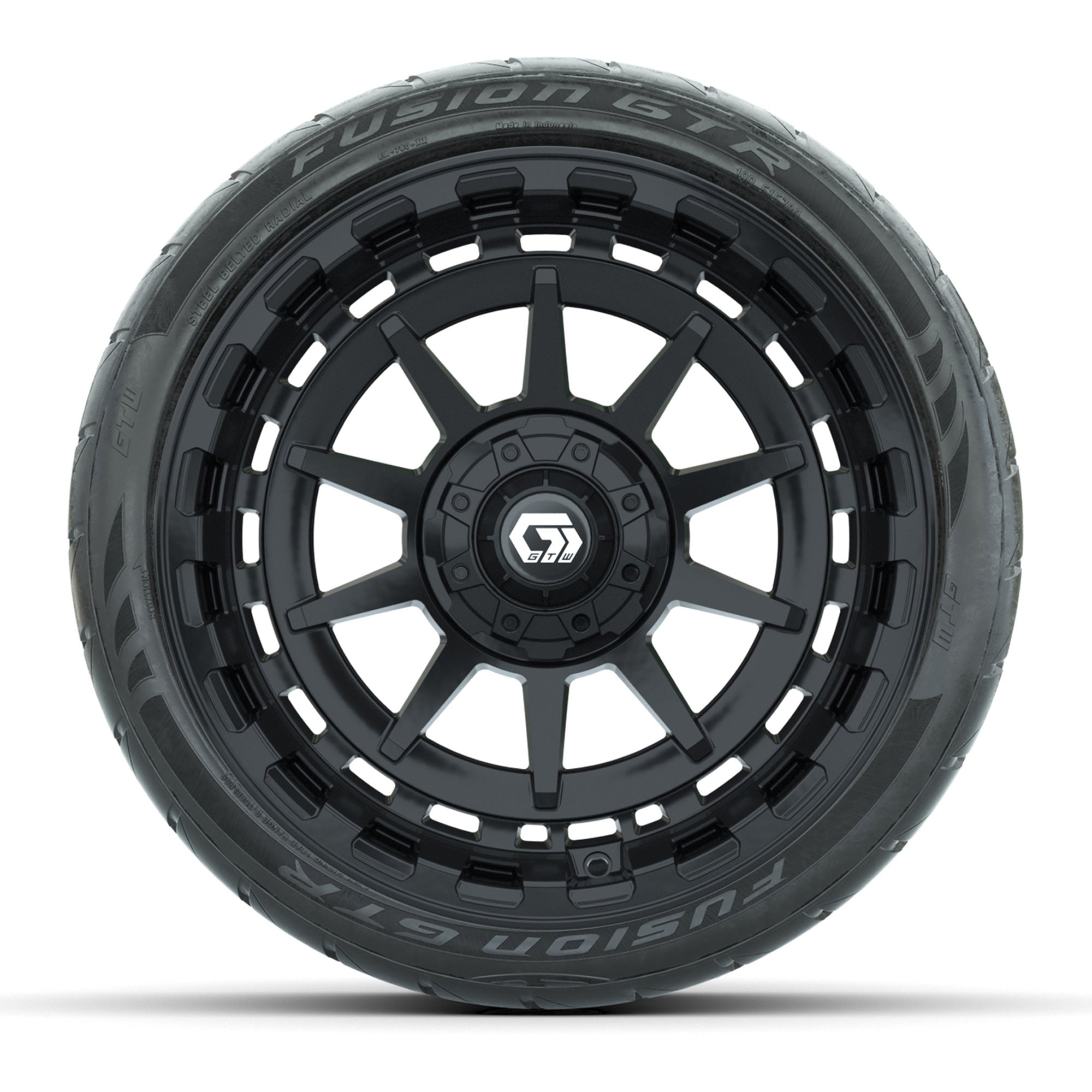 GTW® Barricade Gloss Black 15 in Wheels with 215/40-R15 Fusi - 3/4 view