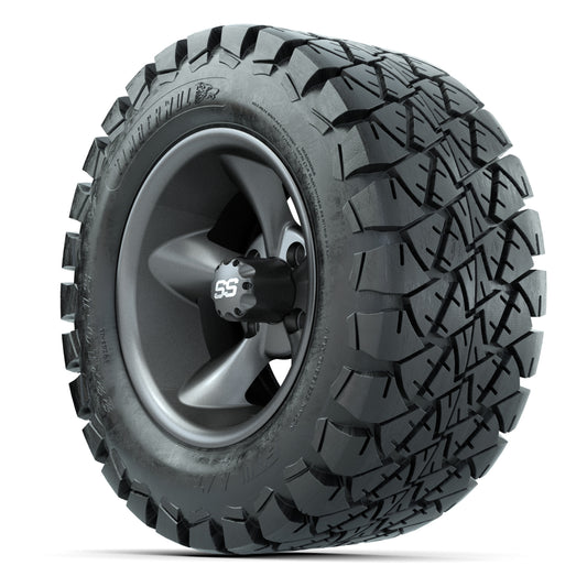 GTW® Godfather Matte Gray 12 in Wheels with 22X10-12 Timberwolf All-Terrain Tires – Full Set
