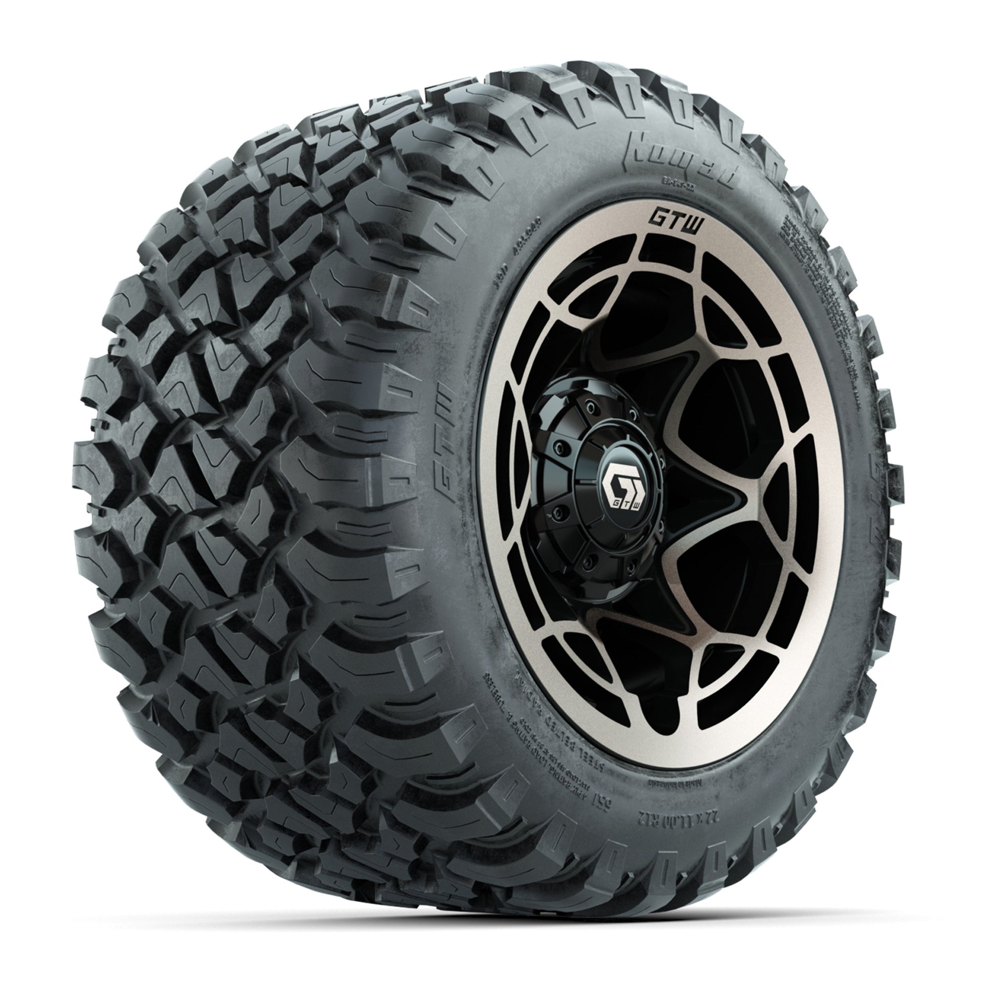 GTW® Nexus Black with Bronze Face 12 in Wheels with 22X11-R12 Nomad Steel Belt Radial All-Terrain Tires – Full Set