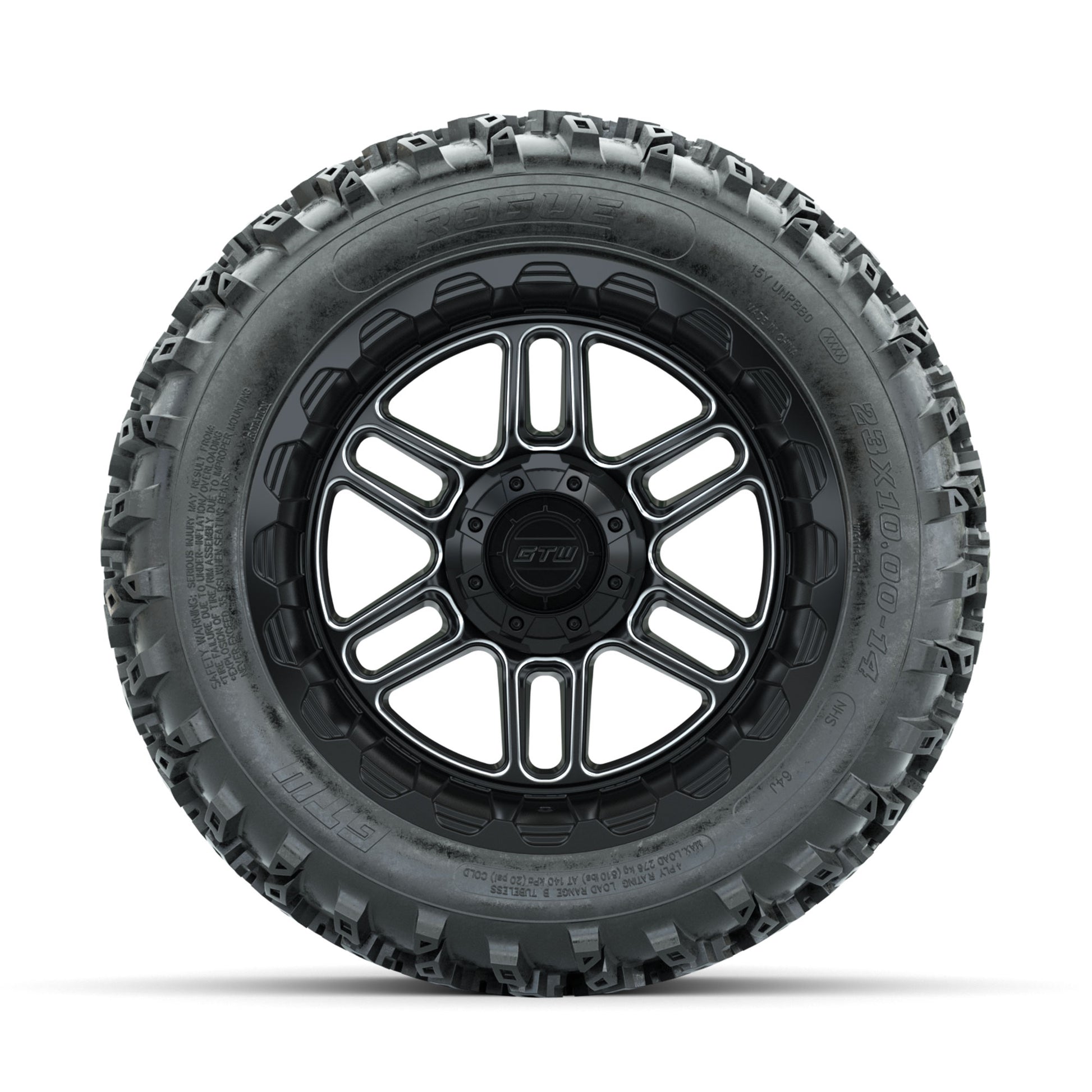 GTW Titan Machined/Black 14 in Wheels with 23x10.00-14 Rogue - front view