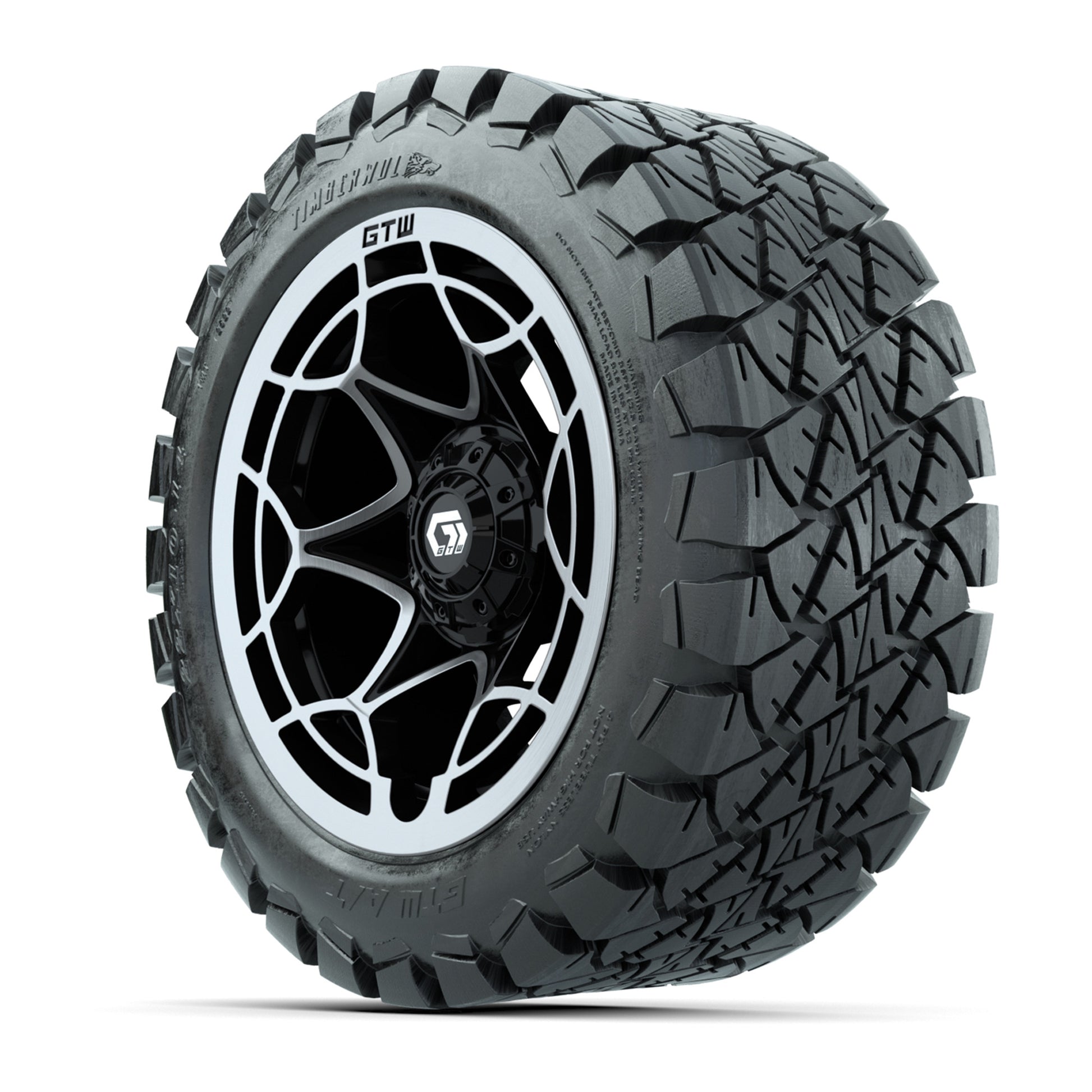 GTW® Nexus Gloss Black/Silver 14 in Wheels with 22x10-14 Tim - 3/4 view