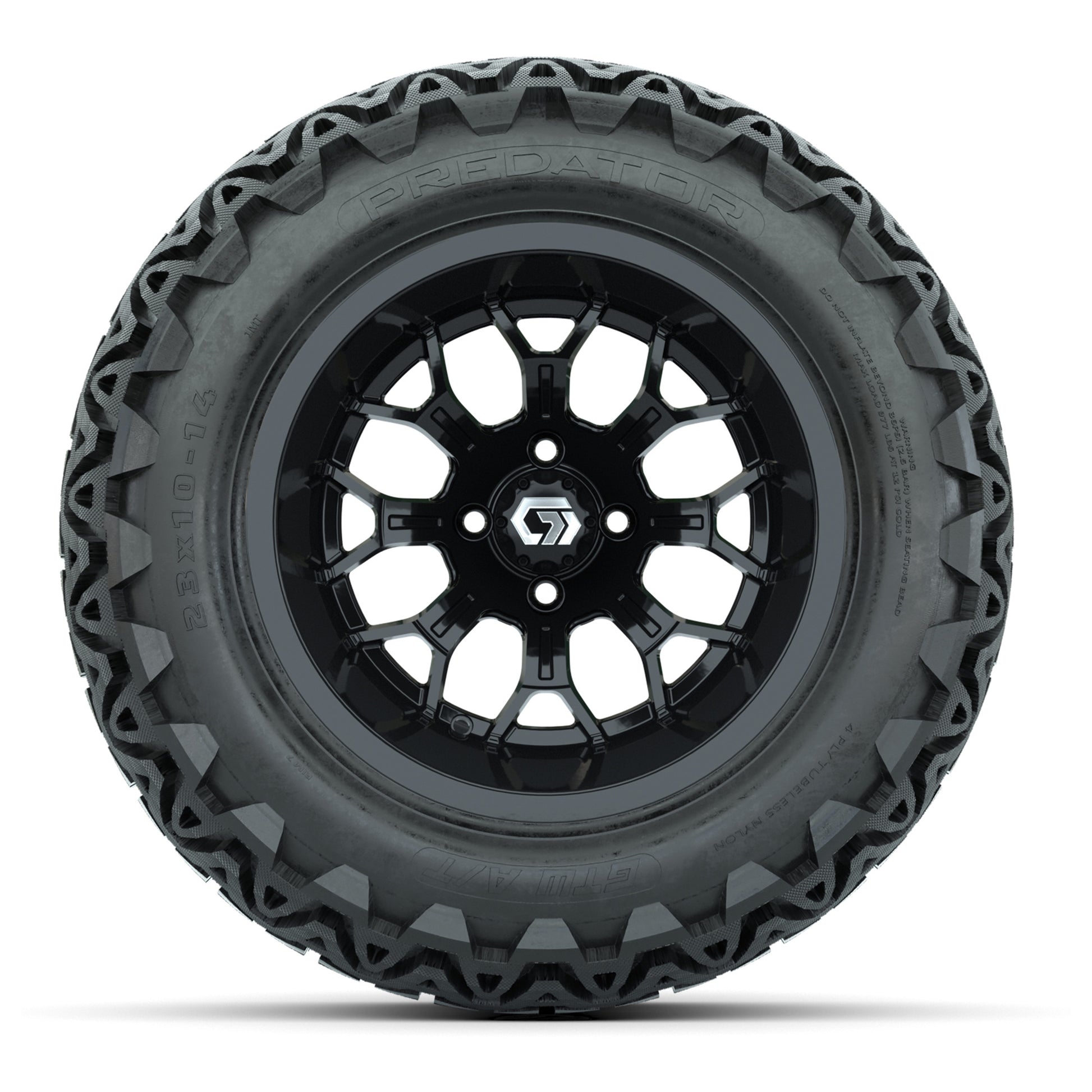 GTW Assault Gloss Black 14 in Wheels with 23X10-14 Predator All-Terrain Tires – Full Set