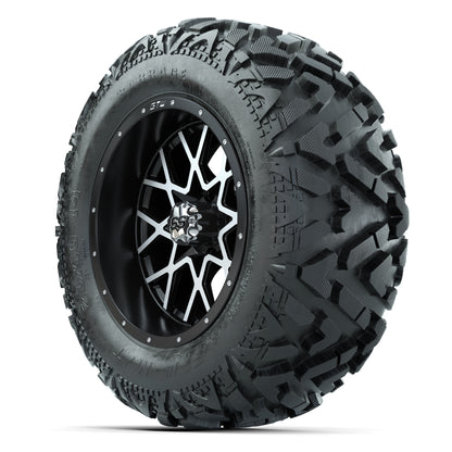 GTW Vortex Matte Black/Machined 14 in Wheels with 25x10-14 B - 3/4 view