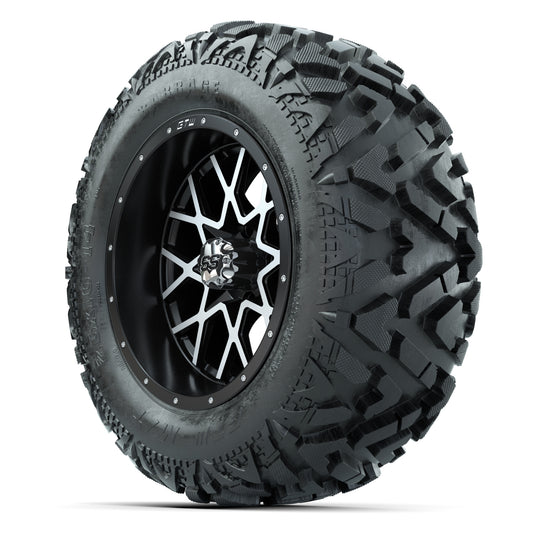 GTW Vortex Matte Black/Machined 14 in Wheels with 25x10-14 B - 3/4 view