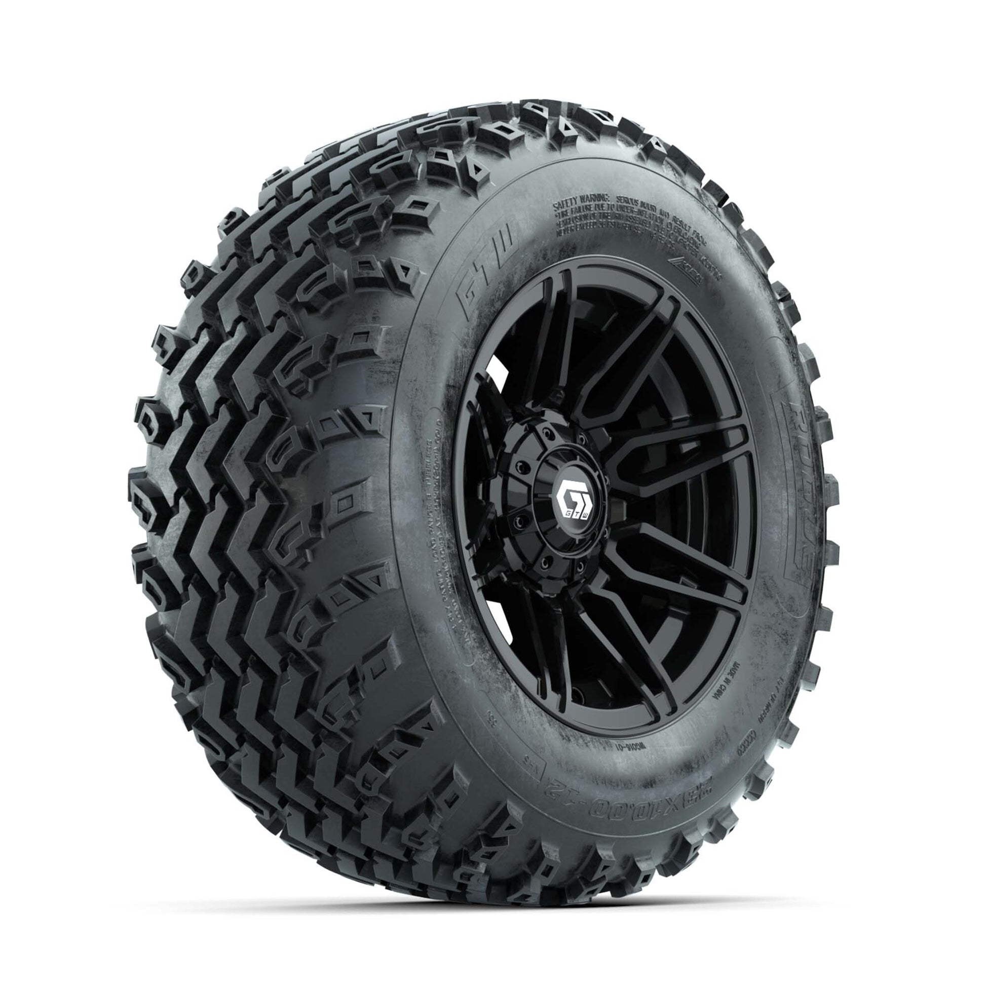 GTW® Stealth Gloss Black 12 in Wheels with 23X10.00-12 Rogue All-Terrain Tires – Full Set