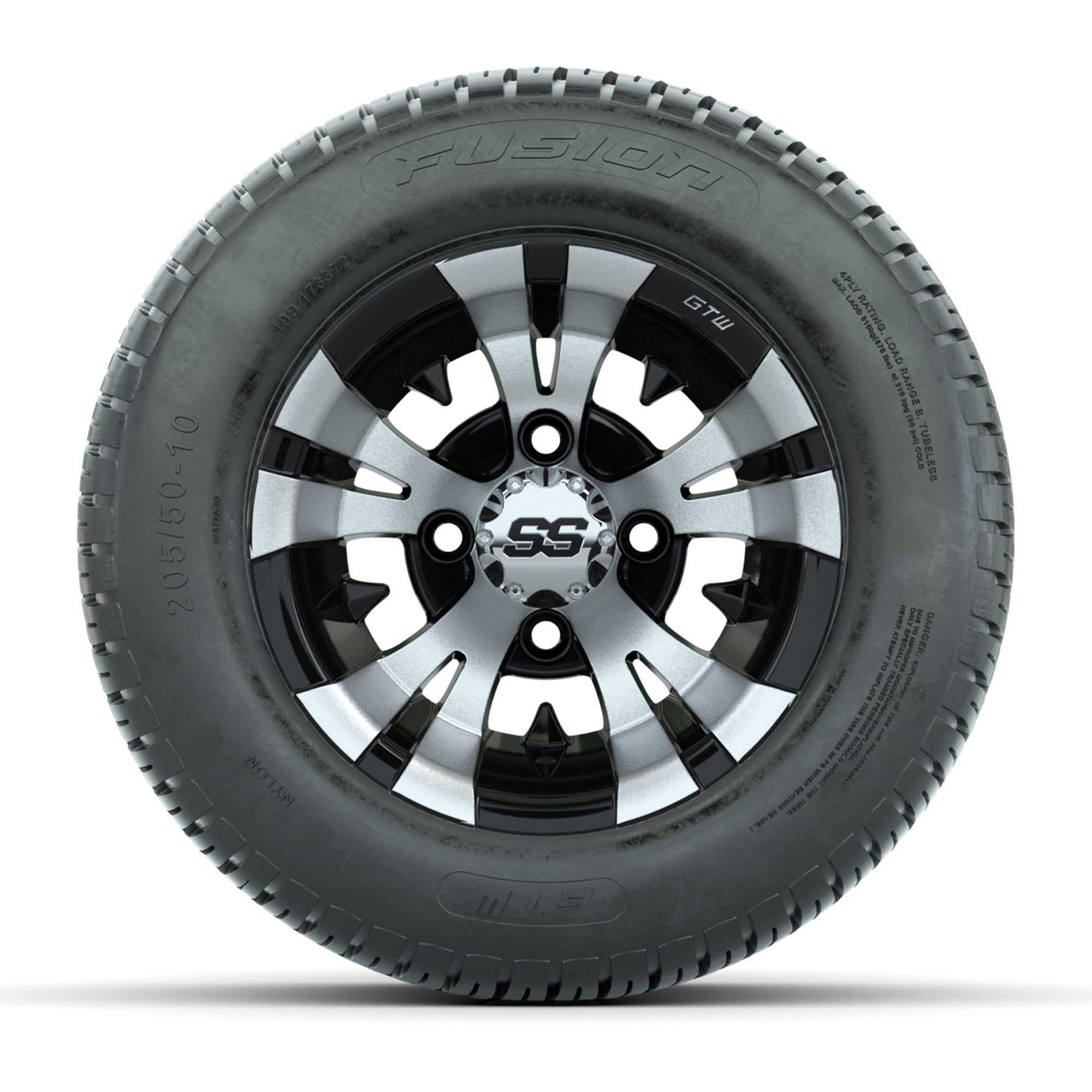 GTW Vampire Black and Machined 10 in Wheels with 18in Fusion Street Tires – Set of 4