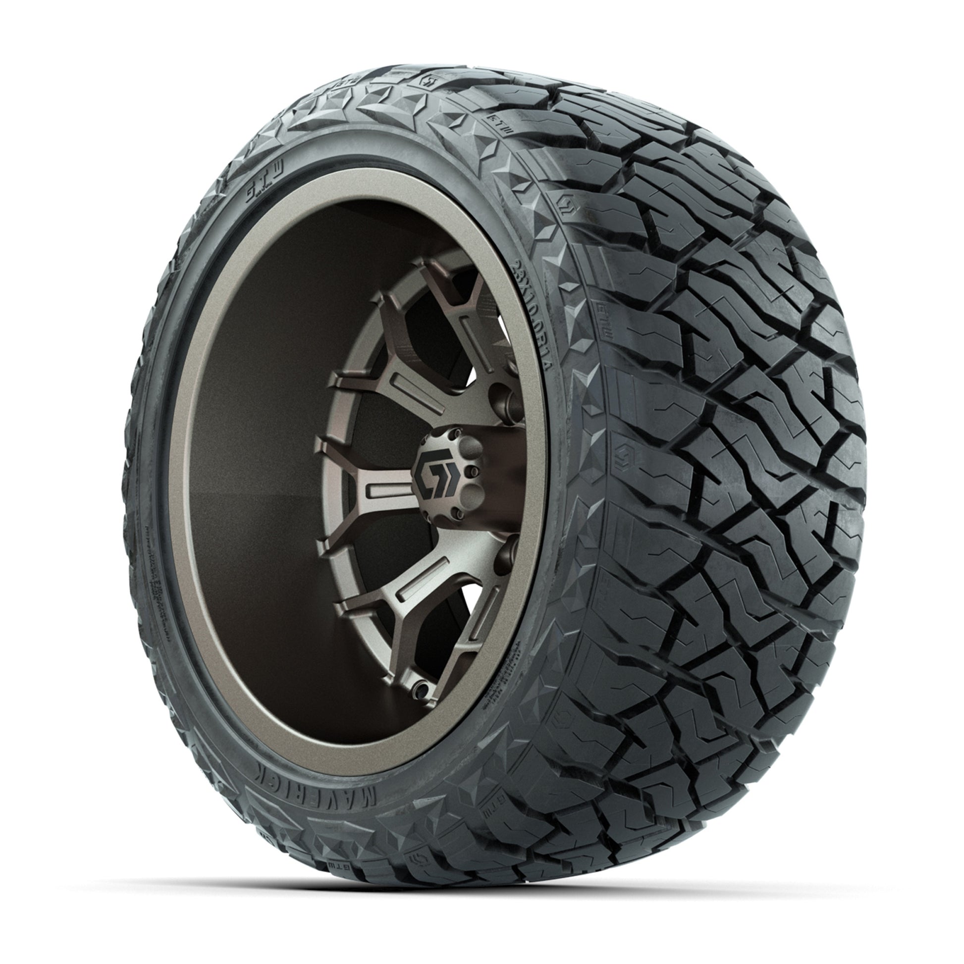 GTW Assault Matte Bronze 14 in Wheels with 23X10-R14 Maverick Steel Belted Radial All-Terrain Tires – Full Set