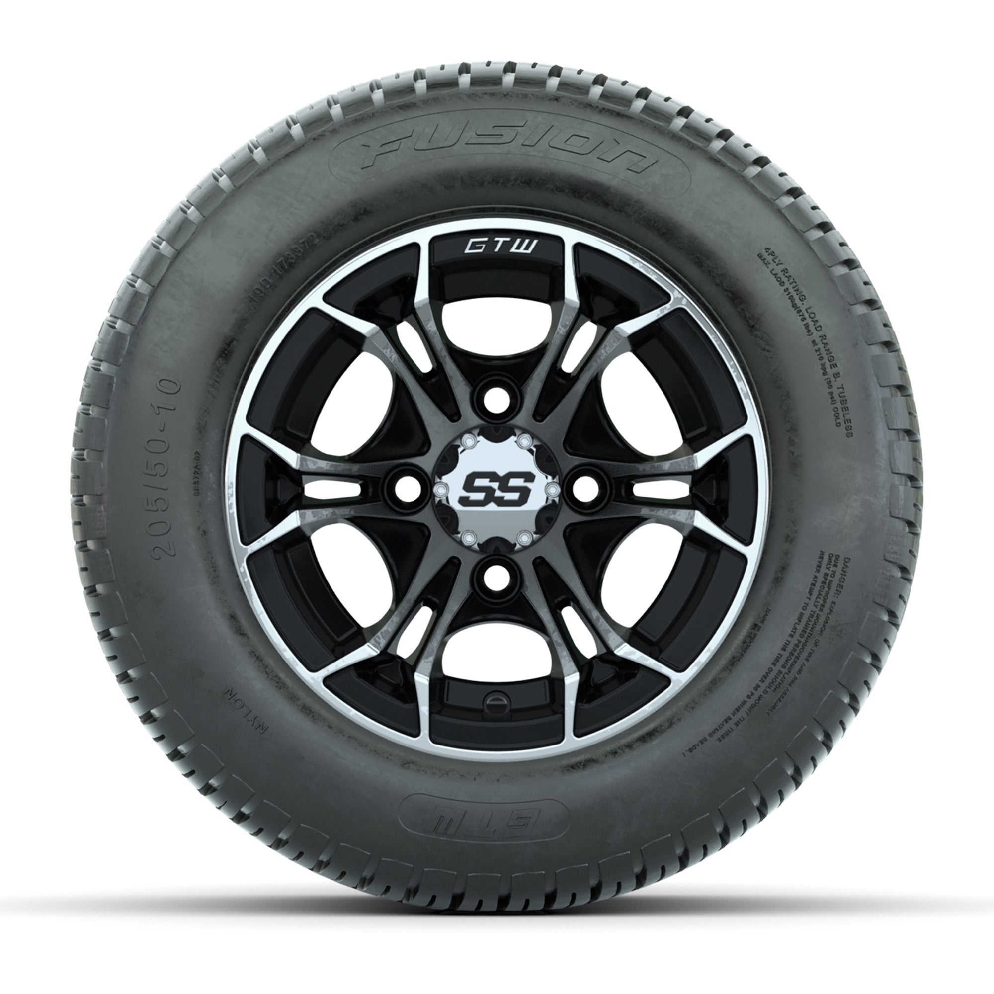 GTW Spyder Machined/Black 10 in Wheels with 205/50-10 Fusion Street Tires – Full Set
