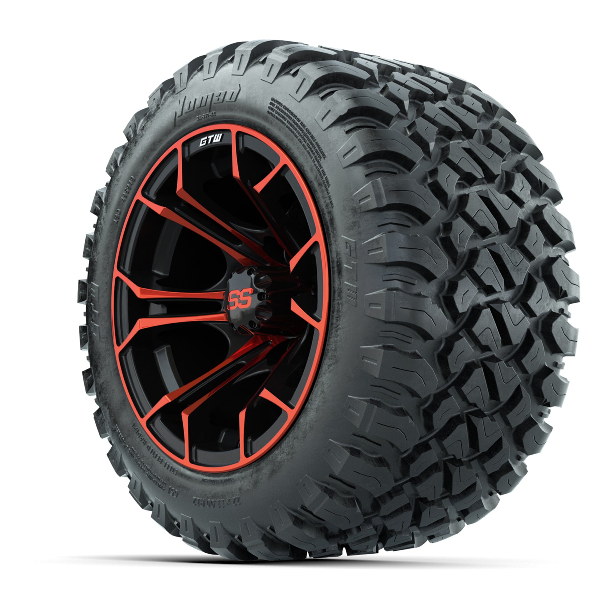 GTW® Spyder Black/Red 12 in Wheels with 22X11-R12 Nomad Steel Belt Radial All-Terrain Tires – Full Set