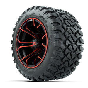 GTW® Spyder Black/Red 12 in Wheels with 22X11-R12 Nomad Steel Belt Radial All-Terrain Tires – Full Set