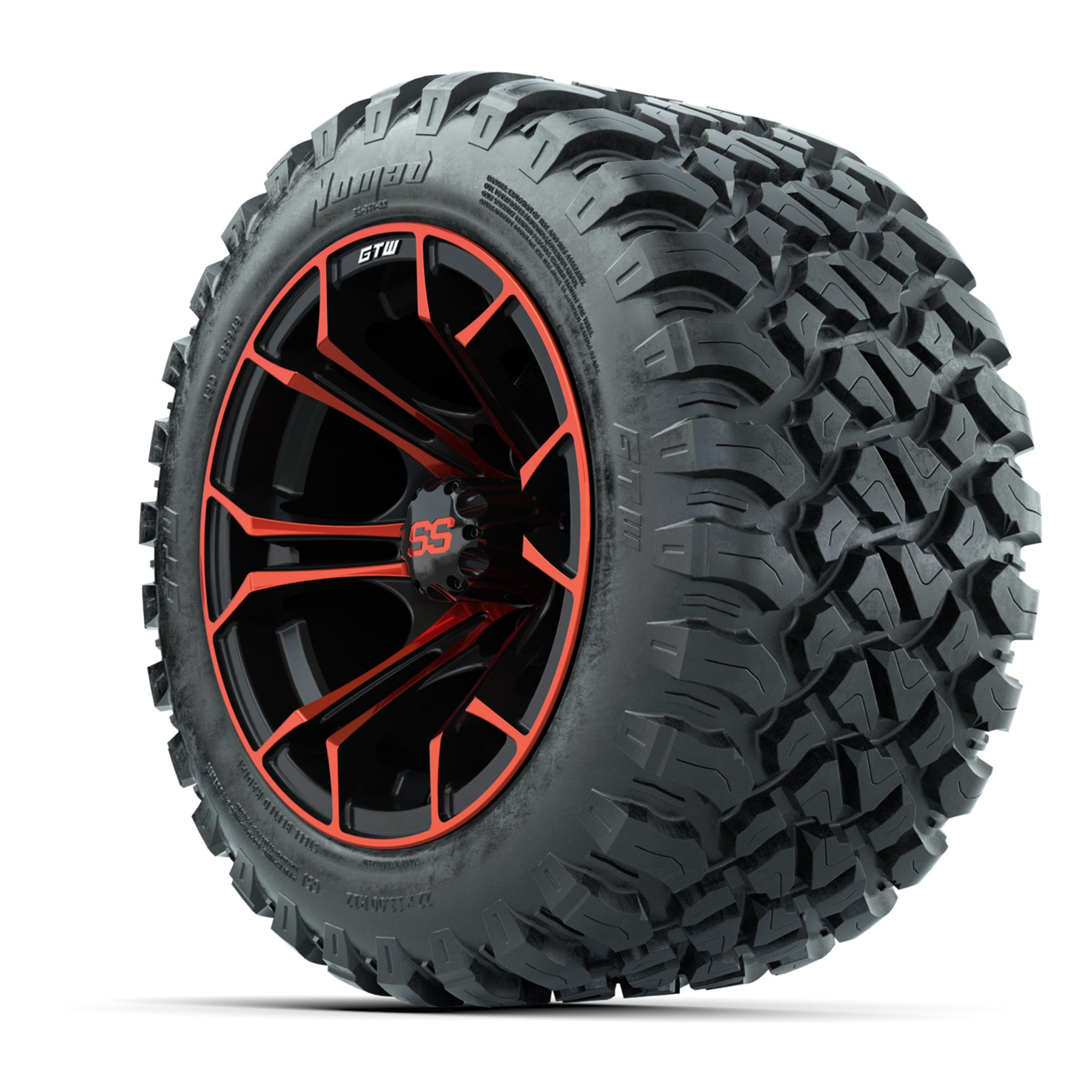 GTW® Spyder Black/Red 12 in Wheels with 22X11-R12 Nomad Steel Belt Radial All-Terrain Tires – Full Set