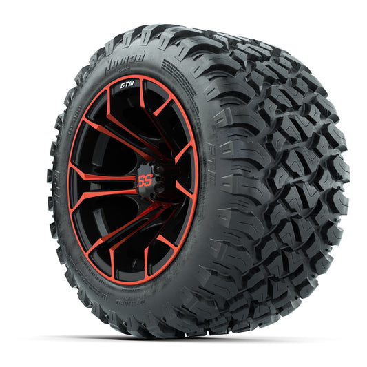 GTW® Spyder Black/Red 12 in Wheels with 22X11-R12 Nomad Steel Belt Radial All-Terrain Tires – Full Set
