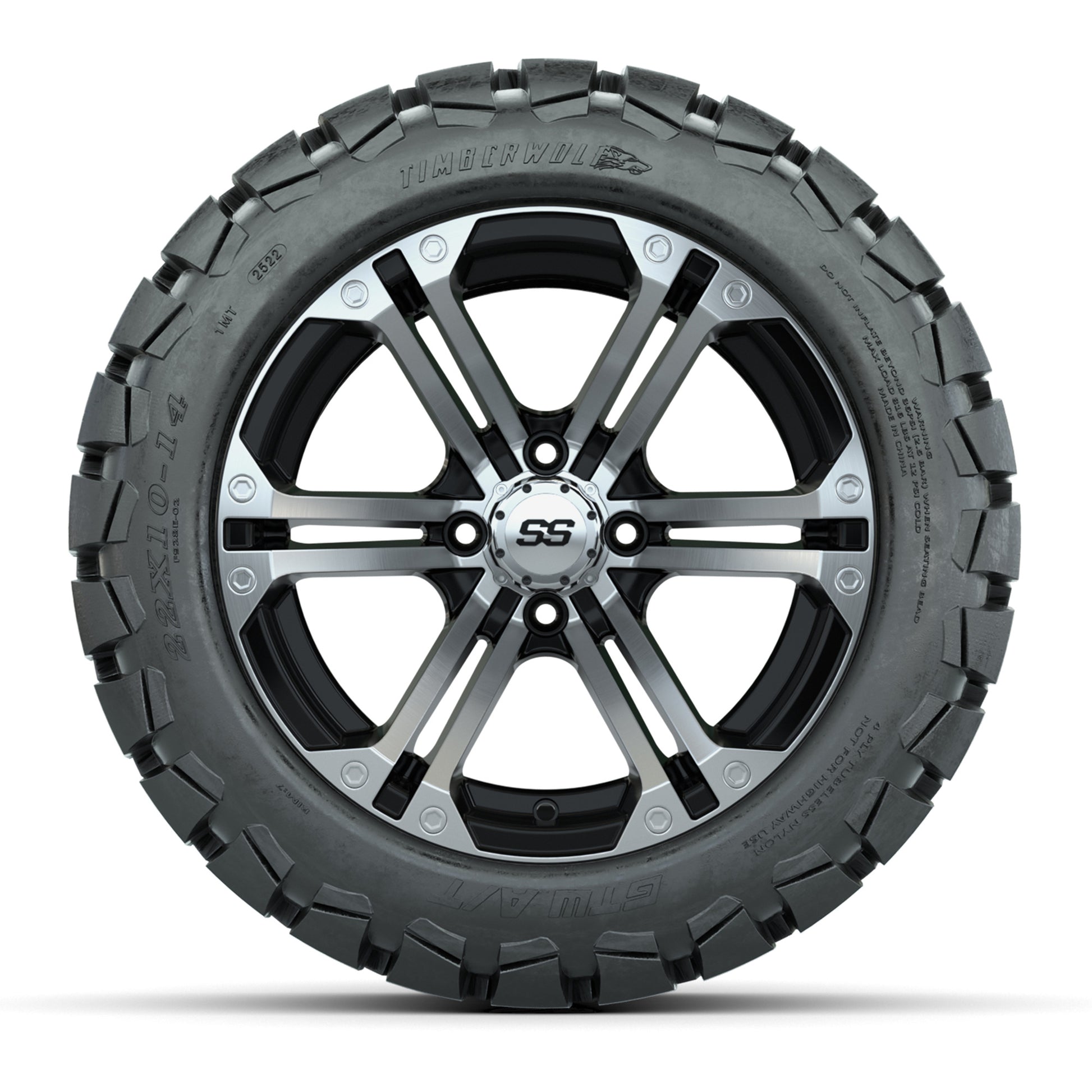 GTW Specter Black and Machined Wheels with 22in Timberwolf M - front view