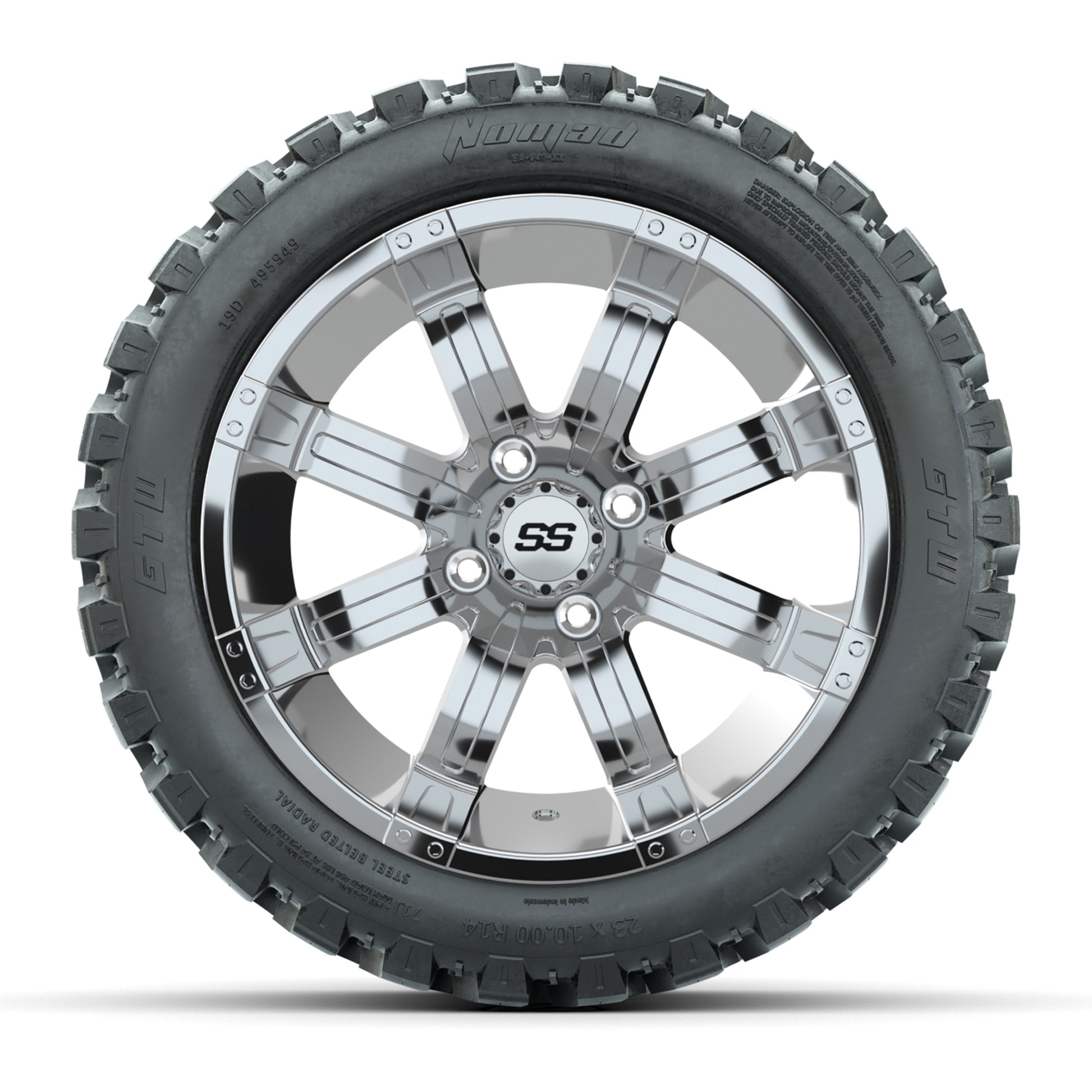 GTW® Tempest Chrome 14 in Wheels with 23X10-R14 Nomad Steel  - front view