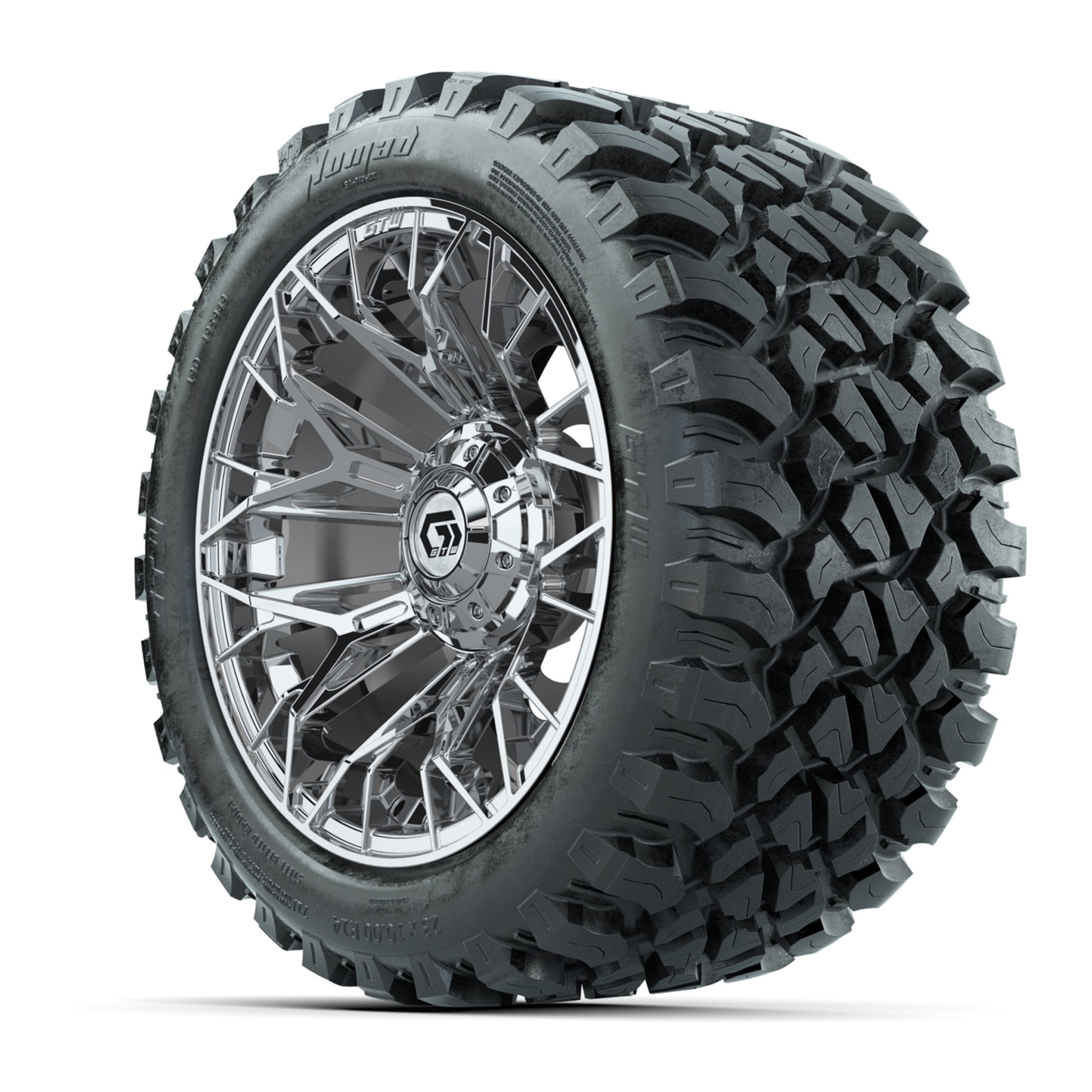 Set of (4) 14 in GTW® Stellar Chrome Wheels with 23x10-R14 N - 3/4 view