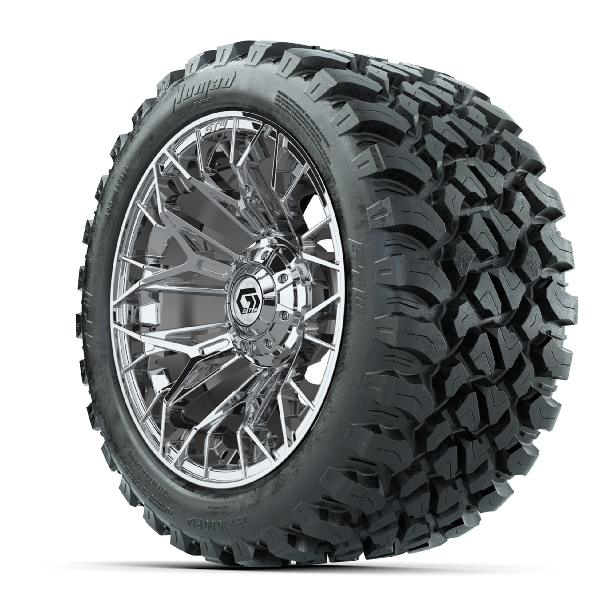 Set of (4) 14 in GTW® Stellar Chrome Wheels with 23x10-R14 N - 3/4 view