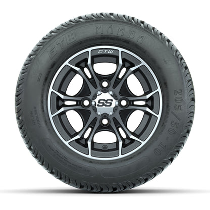 GTW Spyder Machined/Matte Grey 10 in Wheels with 205/50-10 Mamba Street Tires – Full Set