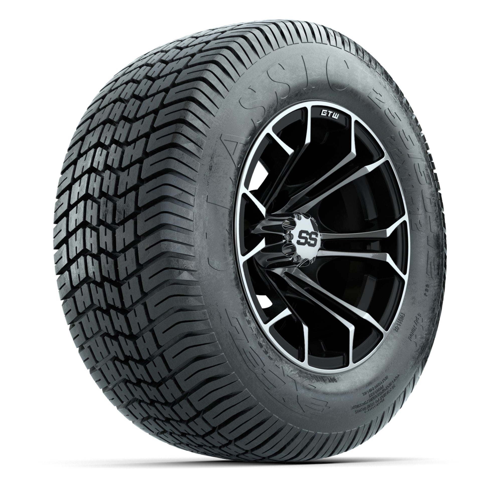 GTW® Spyder Black/Machined 12 in Wheels with 255/50-12 Excel Classic Street Tires – Full Set