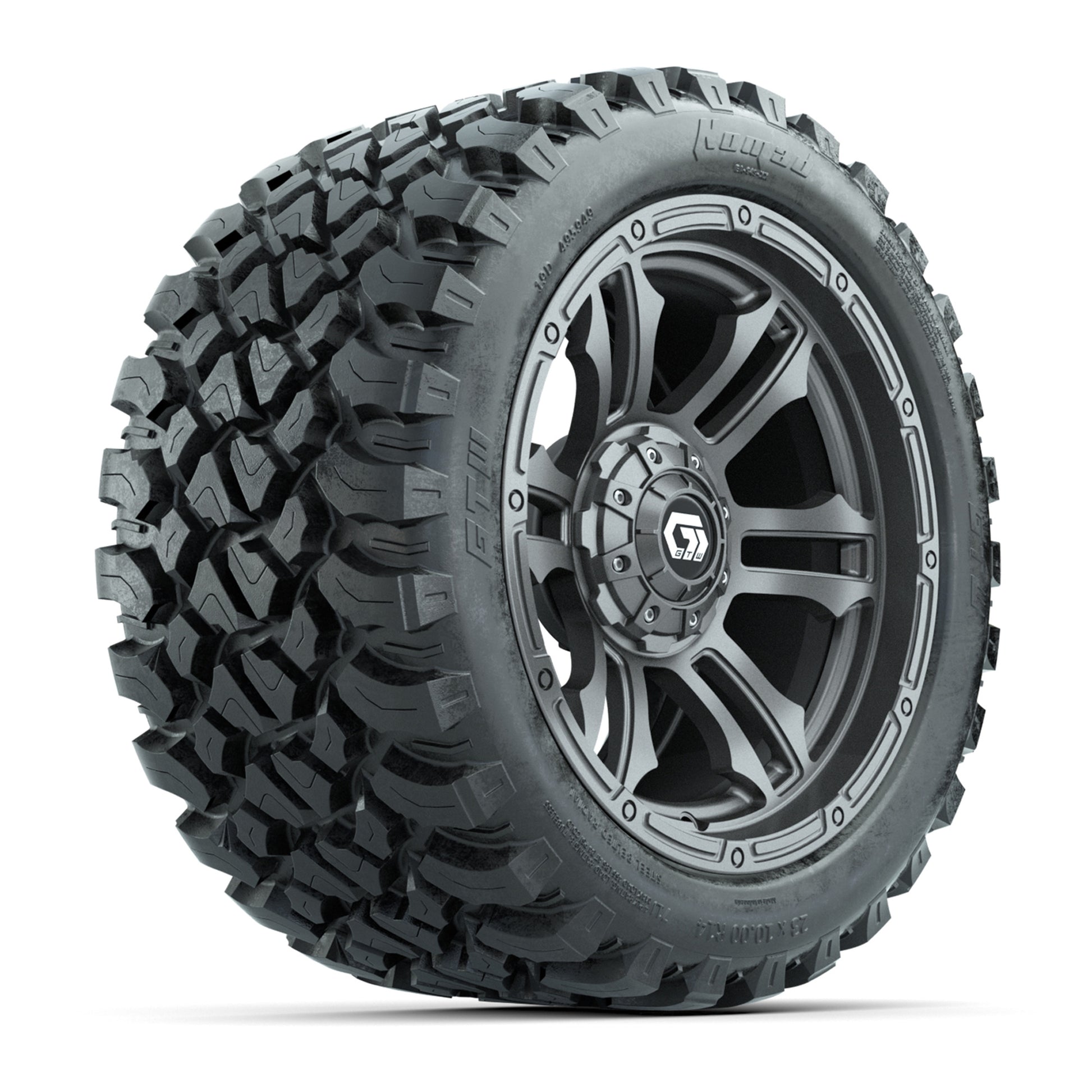 GTW® Shogun Gunmetal 14 in Wheels with 23X10-R14 Nomad Steel Belt Radial All-Terrain Tires – Full Set