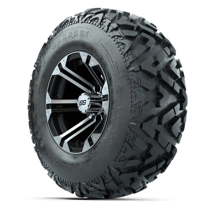 GTW® Specter Black/Machined 12 in Wheels with 25X10-12 Barrage Mud Tires – Full Set