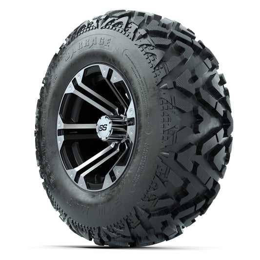 GTW® Specter Black/Machined 12 in Wheels with 25X10-12 Barrage Mud Tires – Full Set