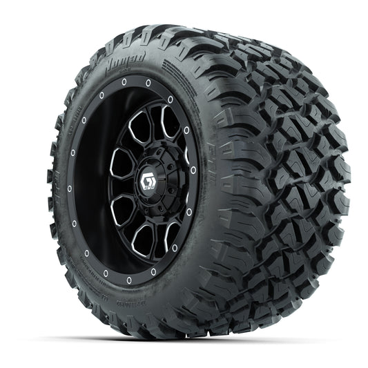 Set of (4) 12 in GTW® Volt Machined & Black Wheels with 22x11-R12 Nomad All-Terrain Tires